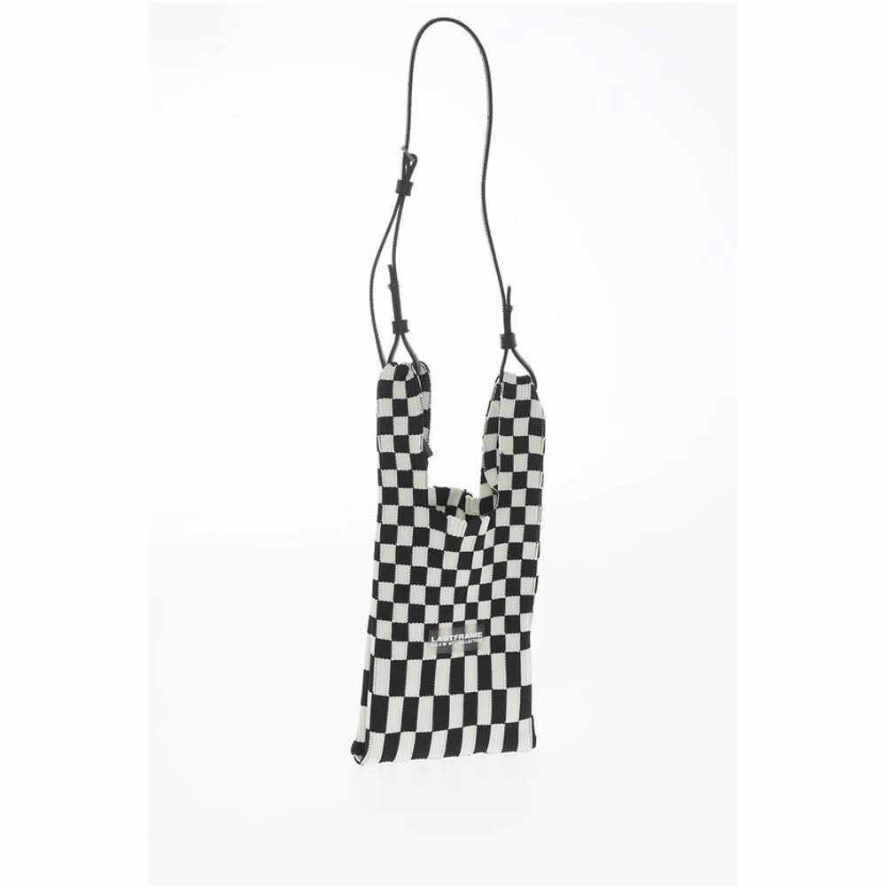 Last Frame Checked Knitted Tote Bag with Faux Leather Shoulder Strap
