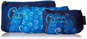 Laurel Burch Cosmetic Bag, Indigo Cats, Set Of 3