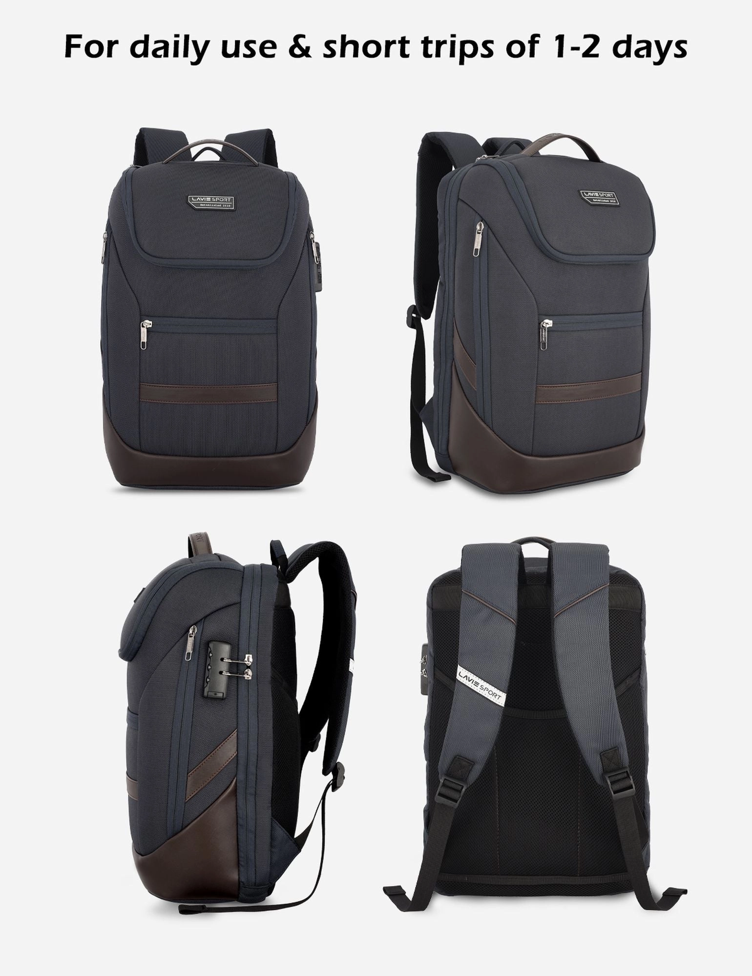Lavie Sport Emperor 24L Anti-theft Laptop Backpack For Boys & Girls- Black & Choco Colour