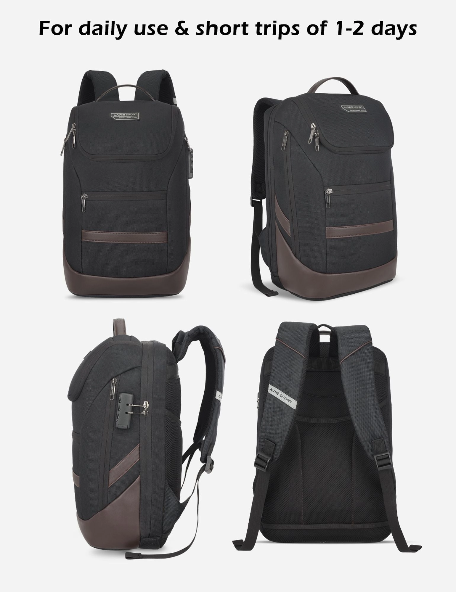 Lavie Sport Emperor 24L Anti-theft Laptop Backpack For Boys & Girls- Black & Choco Colour