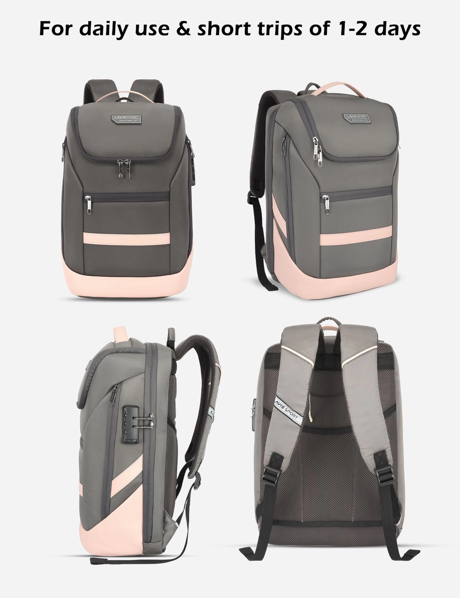 Lavie Sport Emperor 24L Anti-theft Laptop Backpack For Boys & Girls- Black & Choco Colour