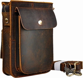 Le'aokuu Mens Genuine Leather Fanny Messenger Shoulder Satchel Waist Bag Pack