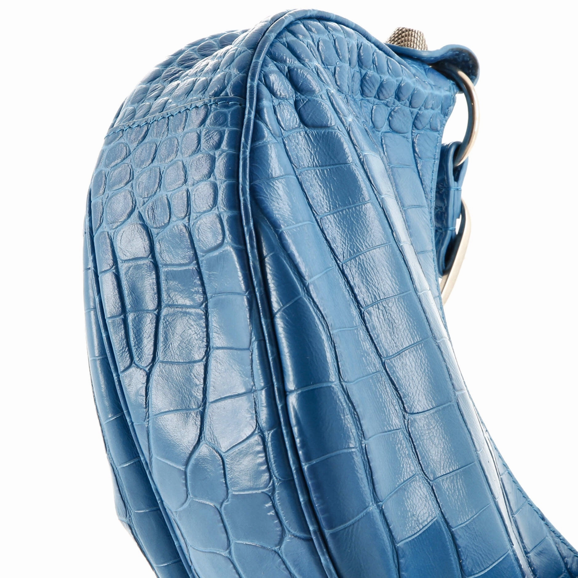 Le Cagole Giant Studs Shoulder Bag Crocodile Embossed Leather Small