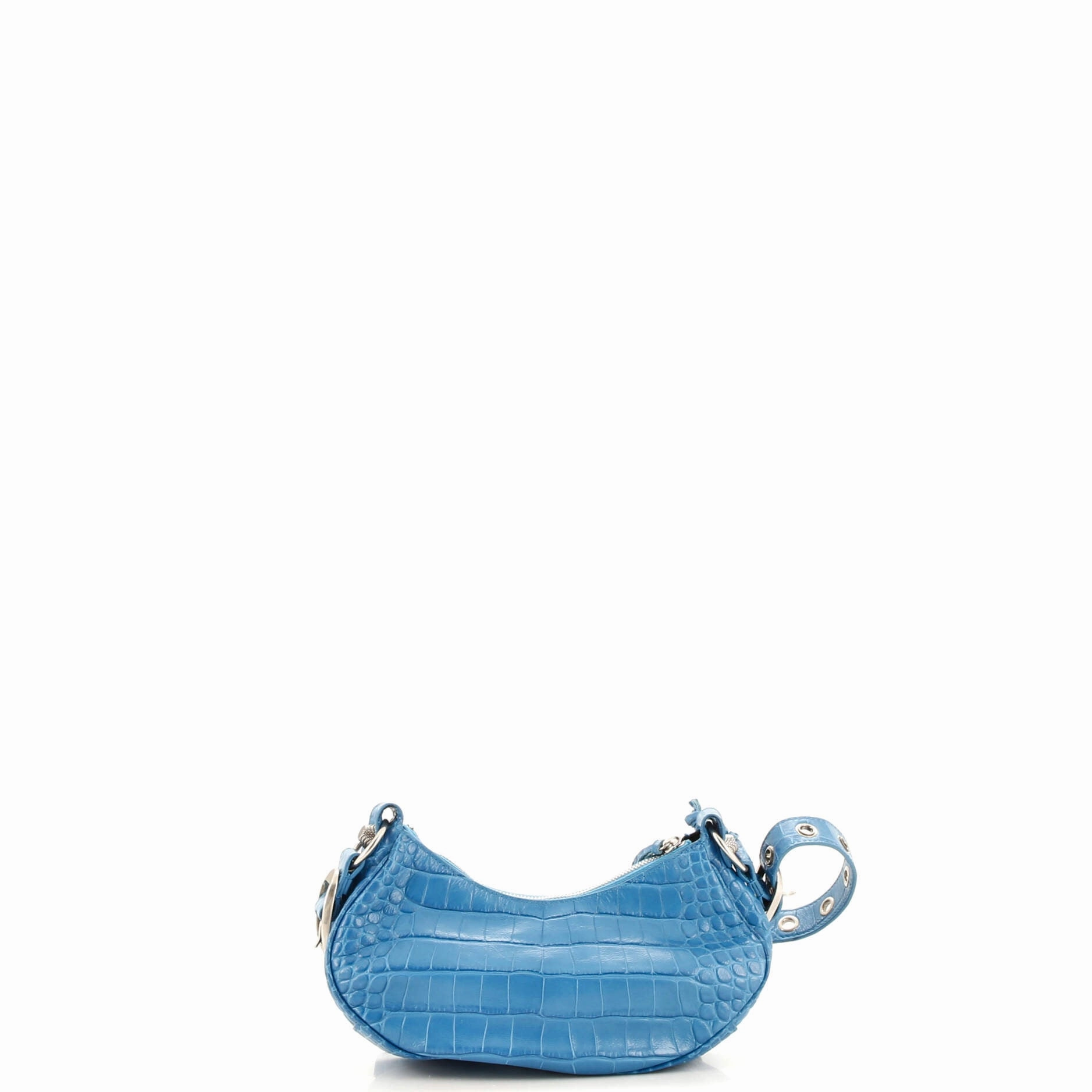 Le Cagole Giant Studs Shoulder Bag Crocodile Embossed Leather Small
