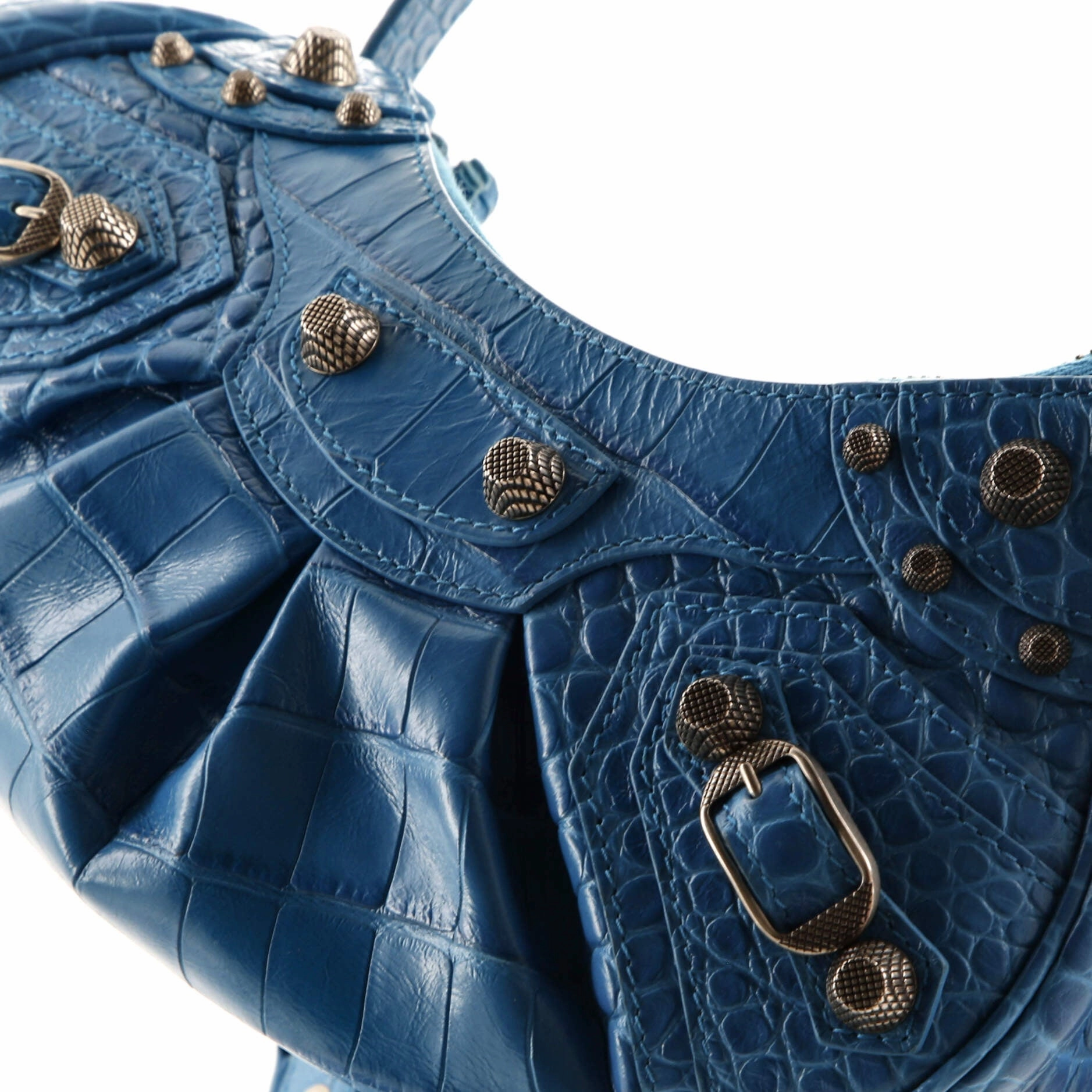 Le Cagole Giant Studs Shoulder Bag Crocodile Embossed Leather Small