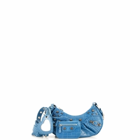 Le Cagole Giant Studs Shoulder Bag Crocodile Embossed Leather Small