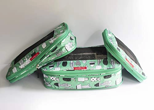 LeanTravel Compression Packing Cubes Luggage Organizers for Travel W/Double Zipper (6) Set (Green