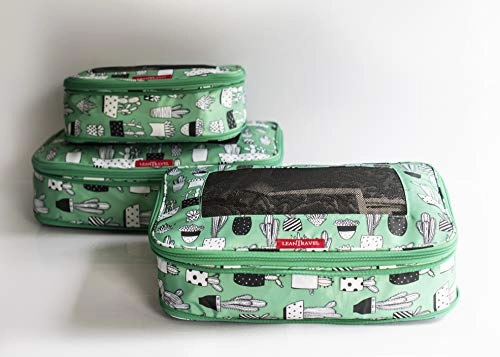 LeanTravel Compression Packing Cubes Luggage Organizers for Travel W/Double Zipper (6) Set (Green