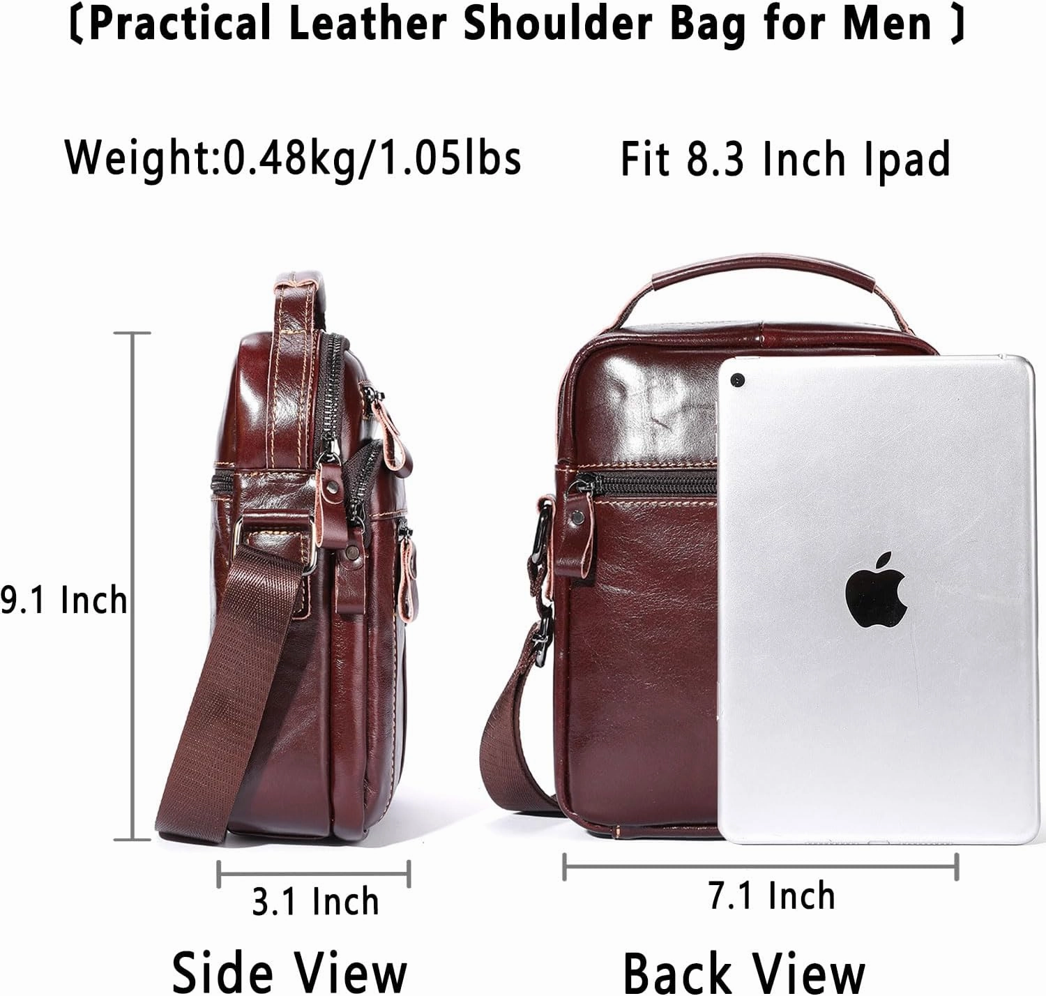Leather Crossbody Bags for Men Casual Shoulder Bag Travel Messenger Bag Vintage Handbag Multi Pocket Satchel