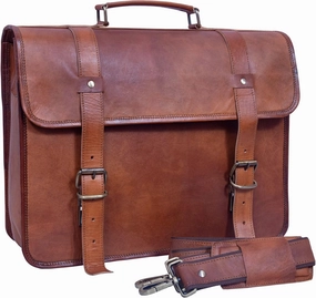 Leather Laptop Messenger Bag for Men 17 inch Slim Briefcase for Work, Office, Travel Genuine Brown Computer Satchel Briefcases, Workbag, Attache Case, Messenger Bag for Women & Man