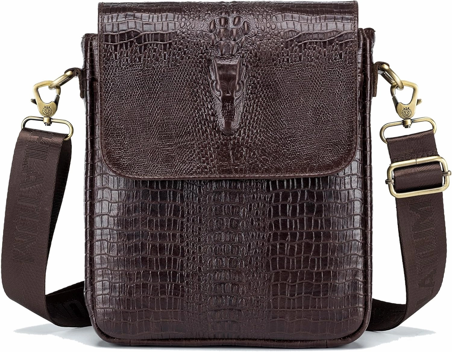 Leather Messenger Bag for Men Medium Crocodile Embossed Mens Handbag Crossbody Shoulder Bag Messenger Man Purse