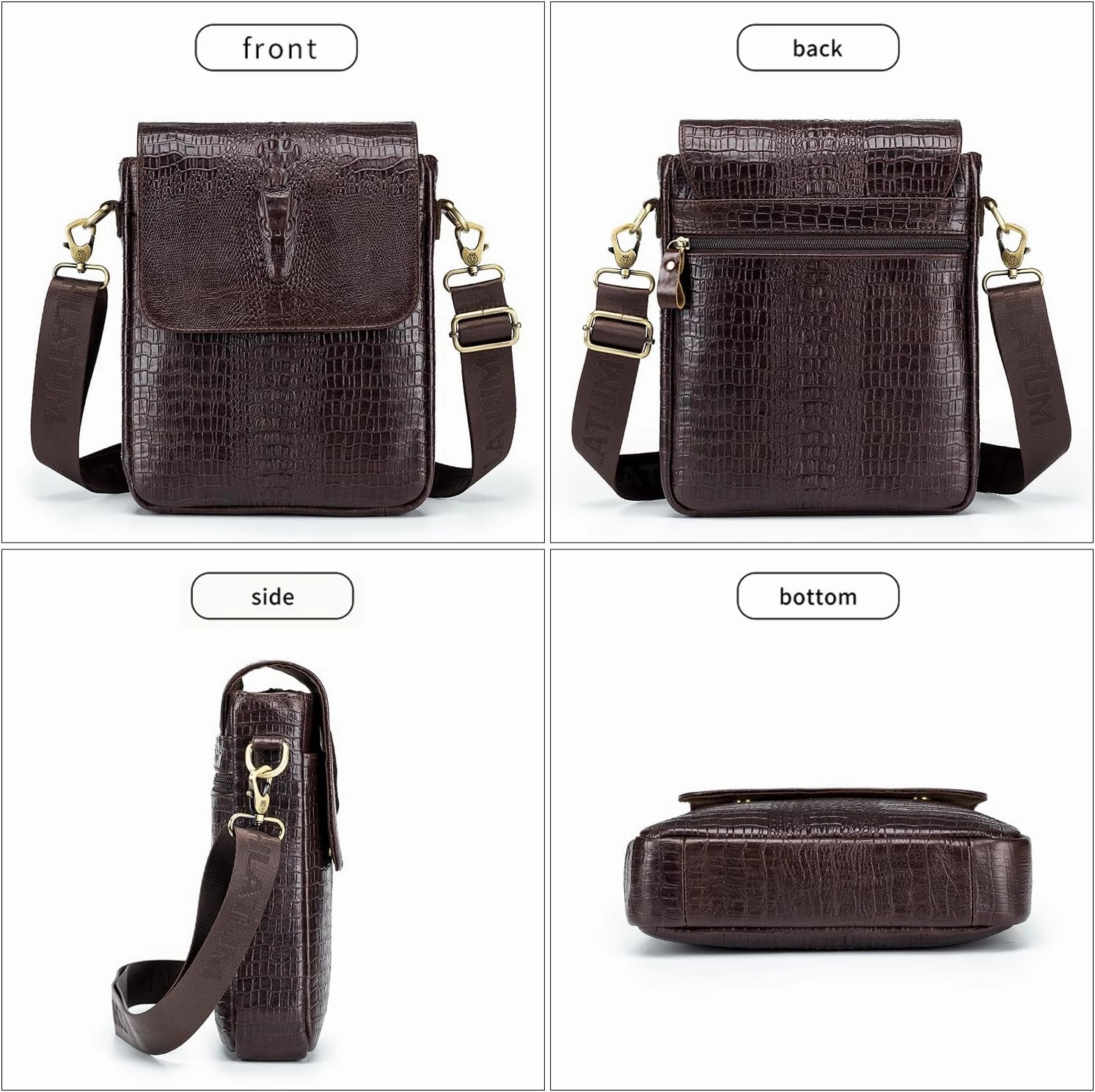 Leather Messenger Bag for Men Medium Crocodile Embossed Mens Handbag Crossbody Shoulder Bag Messenger Man Purse
