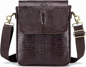 Leather Messenger Bag for Men Medium Crocodile Embossed Mens Handbag Crossbody Shoulder Bag Messenger Man Purse
