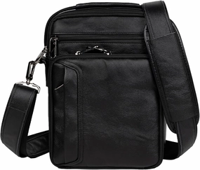 Leather Small Messenger for Men - Women Shoulder Chest Travel Bag - Crossbody Bag - Messenger Bag for Men and Women - Travel Outdoor Sports - 10x7.5IN - Black