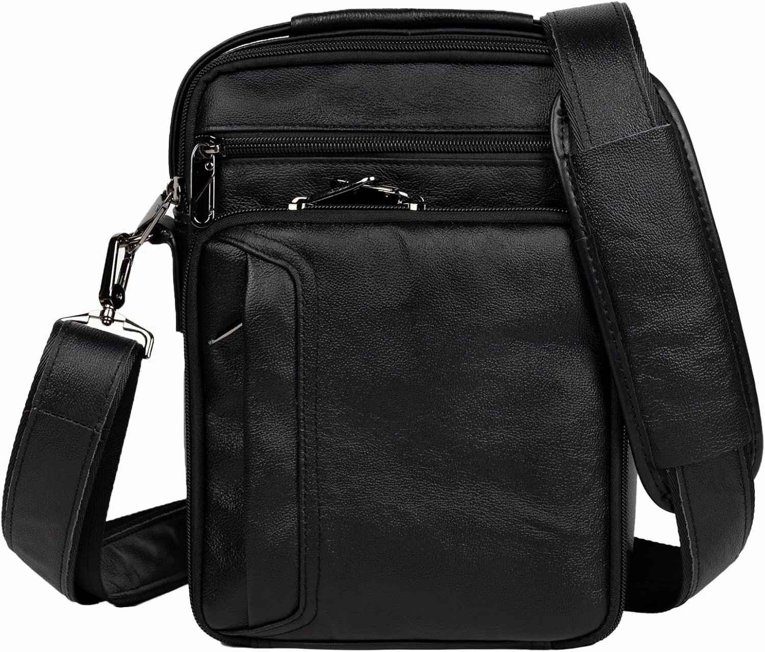 Leather Small Messenger for Men - Women Shoulder Chest Travel Bag - Crossbody Bag - Messenger Bag for Men and Women - Travel Outdoor Sports - 10x7.5IN - Black