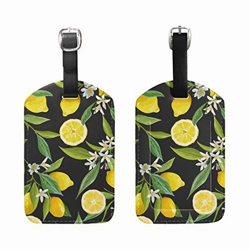 Lemon Flower Travel Leather Luggage Baggage Suitcases Tags Label Set of 2