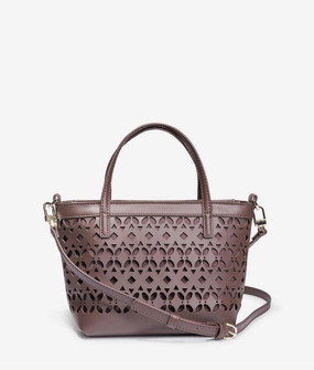 Lissann lazer cut mini shopper in dark brown
