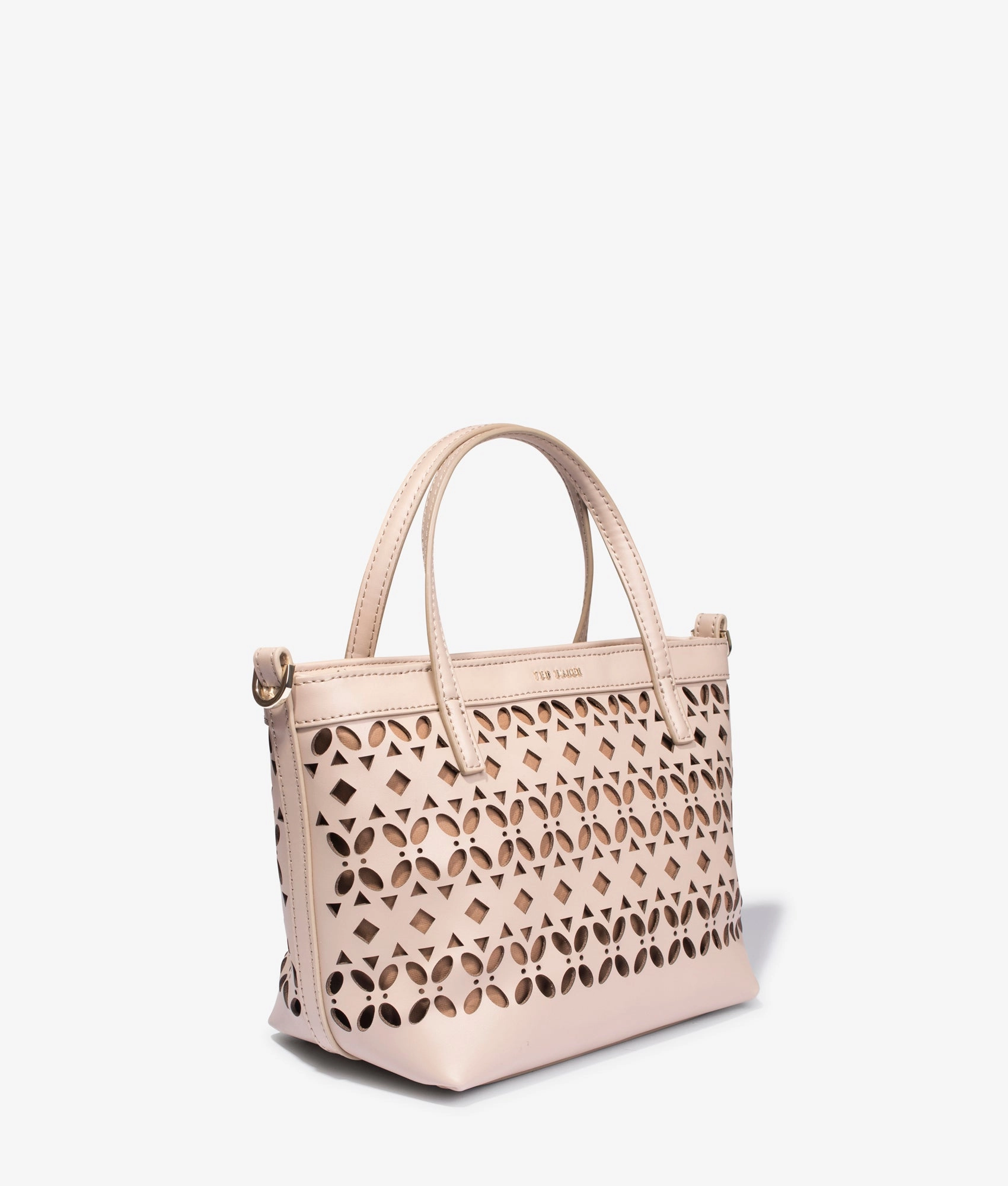Lissann lazer cut mini shopper in taupe