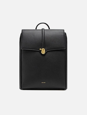 Lock Vegan Leather Backpack | Black Pebbled
