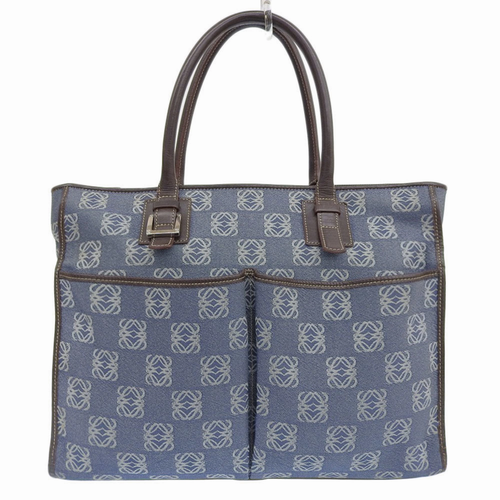 Loewe blue Canvas Leather Handbag Tote Bag (Pre-Owned)