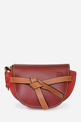 Loewe Burgundy/Brown Leather Mini 'Gate' Crossbody Bag