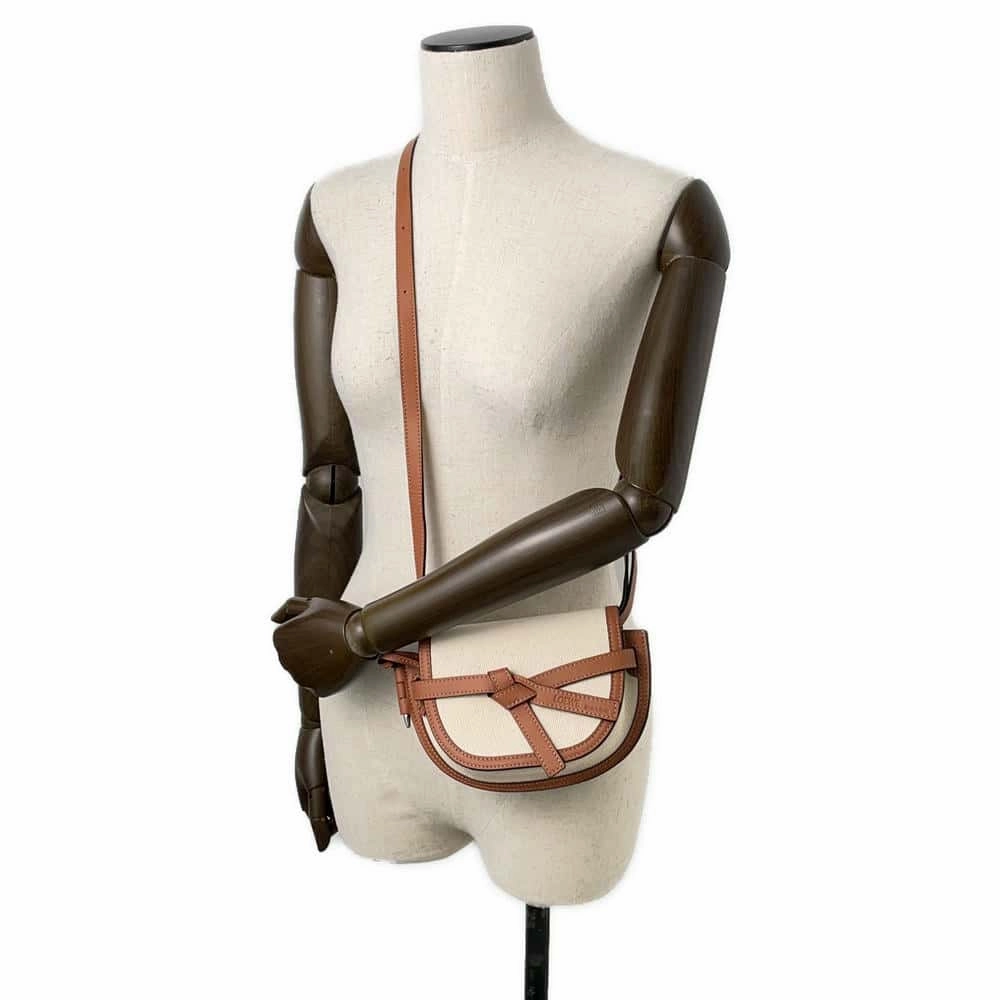 LOEWE Gate Shoulder Bag Beige/Brown Canvas Leather Size Mini