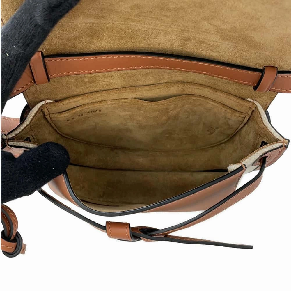 LOEWE Gate Shoulder Bag Beige/Brown Canvas Leather Size Mini