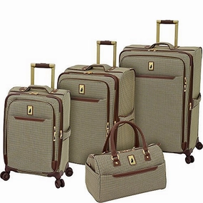 London Fog Cambridge II 4 Piece Set (Satchel, 20", 25", 29"), Olive Houndstooth