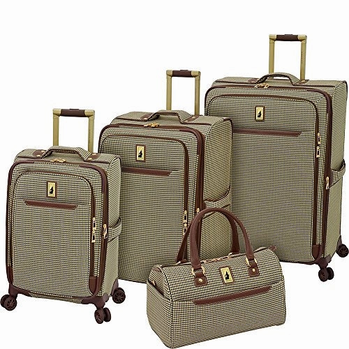 London Fog Cambridge II 4 Piece Set (Satchel, 20", 25", 29"), Olive Houndstooth