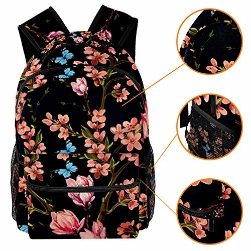 LORVIES Butterflies Tropical Japanese Flowers Magnolia Flowers Backpacks for Traveling Hiking Shopping