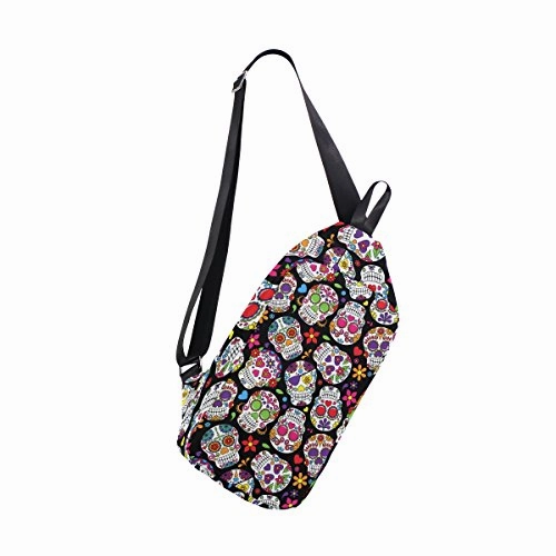 LORVIES Day Of The Dead Sugar Skull Sling Bag Shoulder Chest Cross Body Backpack Lightweight Casual Daypack for Men Women