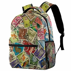 LORVIES Old Vintage Japanese Mix Stamp Lightweight School Classic Backpack Travel Rucksack for Girls Women Kids Teens