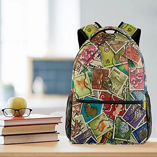 LORVIES Old Vintage Japanese Mix Stamp Lightweight School Classic Backpack Travel Rucksack for Girls Women Kids Teens