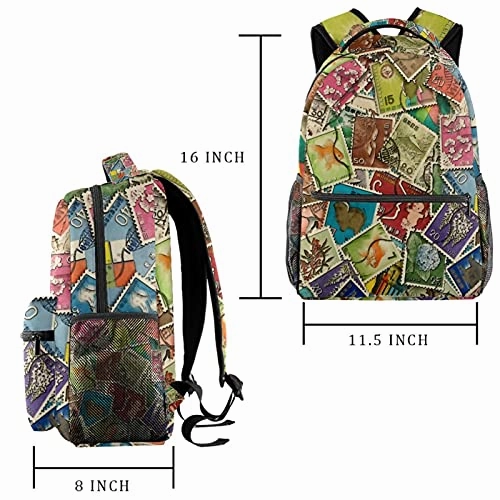 LORVIES Old Vintage Japanese Mix Stamp Lightweight School Classic Backpack Travel Rucksack for Girls Women Kids Teens