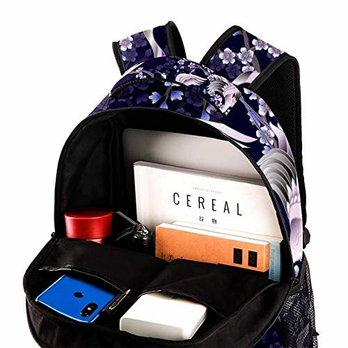 LORVIES White Japanese Cranes And Pink Branches Backpack Hiking Daypack for Adults Kids