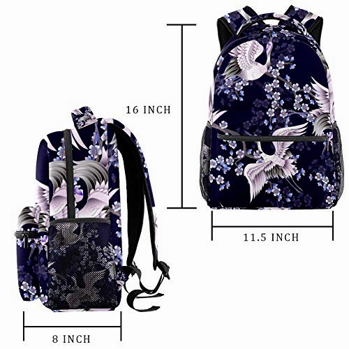 LORVIES White Japanese Cranes And Pink Branches Backpack Hiking Daypack for Adults Kids