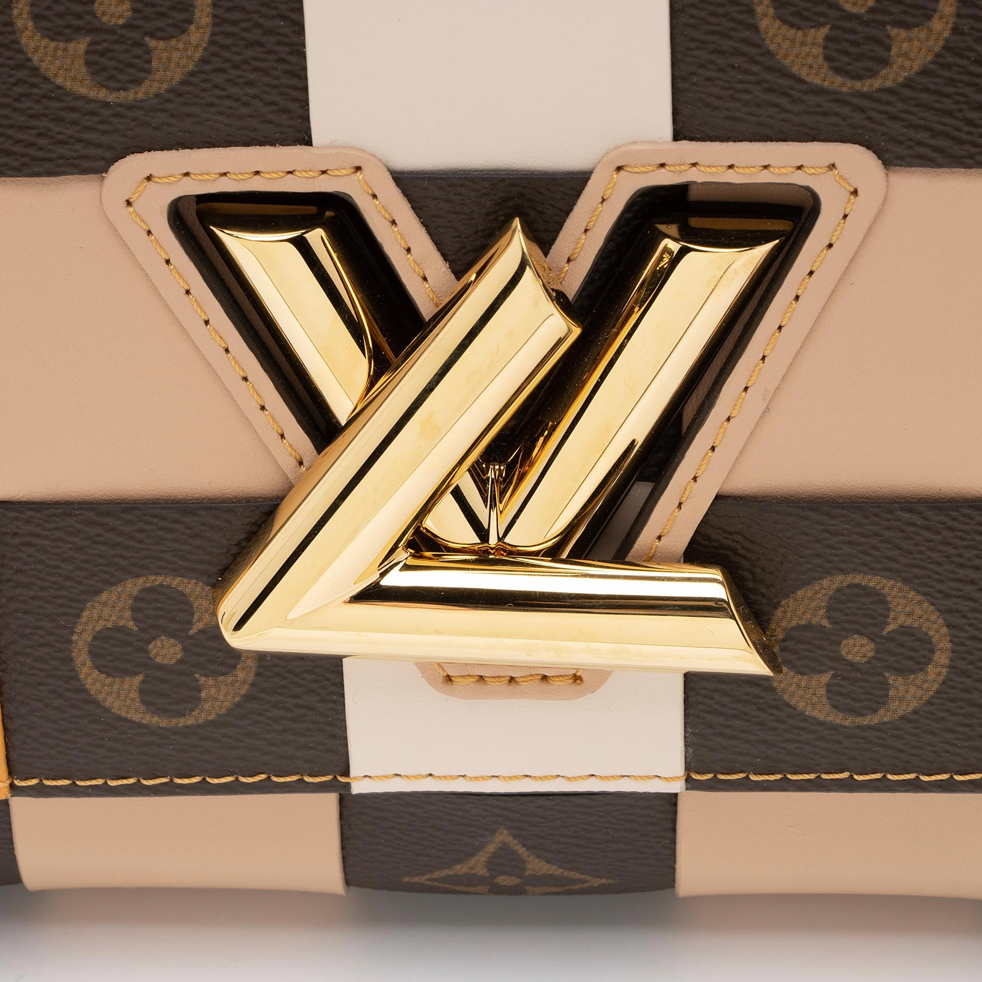 Louis Vuitton Calfskin Check Monogram Twist MM Shoulder Bag (SHF-m6U5mW)
