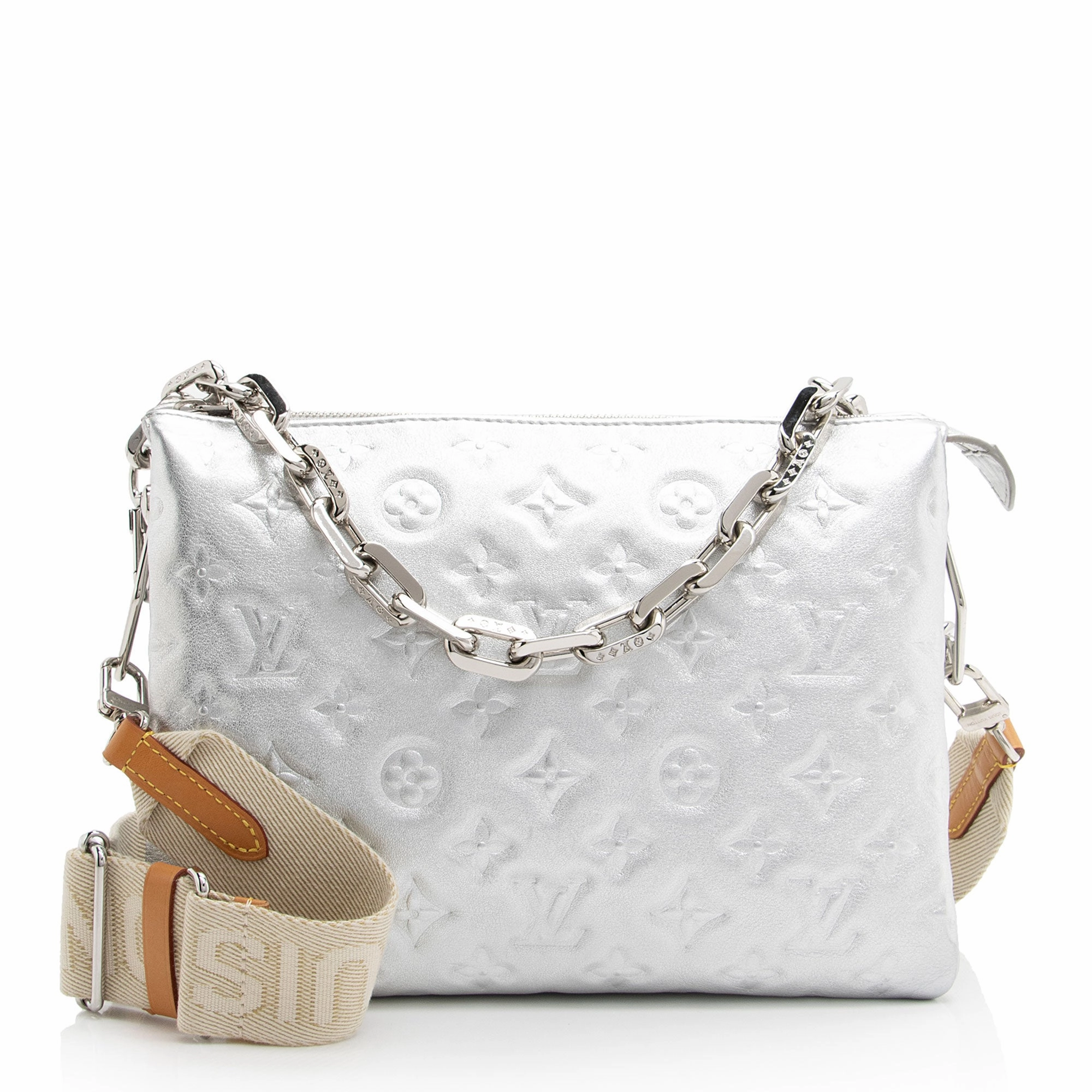 Louis Vuitton Monogram Embossed Metallic Lambskin Coussin PM Shoulder Bag (SHF-vZC5uL)