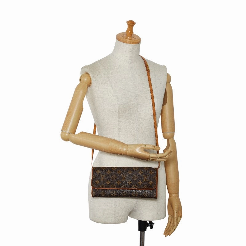 Louis Vuitton Monogram Pocket Twin GM Shoulder Bag M51852 Brown PVC Leather Lady Louis Vuitton
