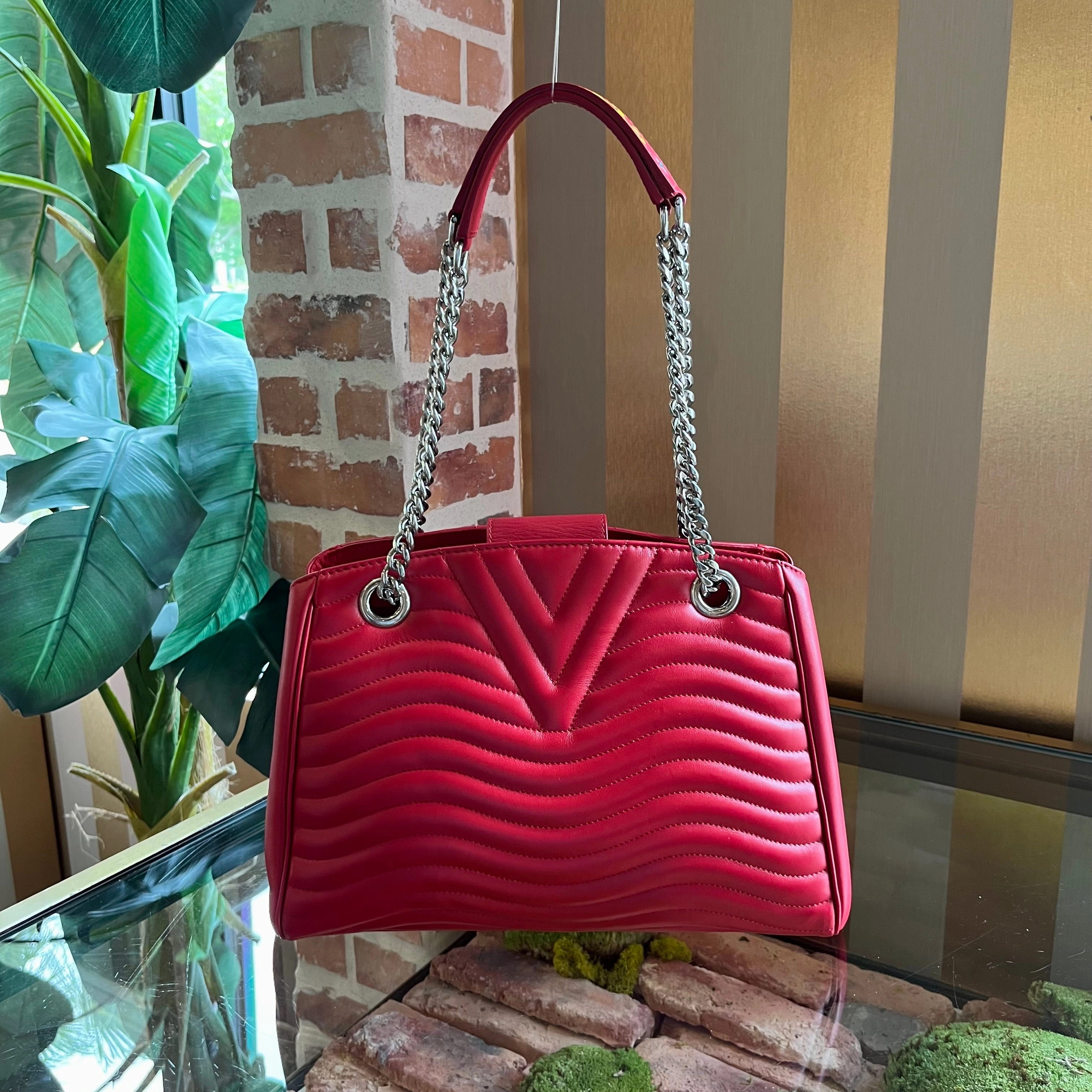 LOUIS VUITTON New Wave Red Leather Chain Tote Bag