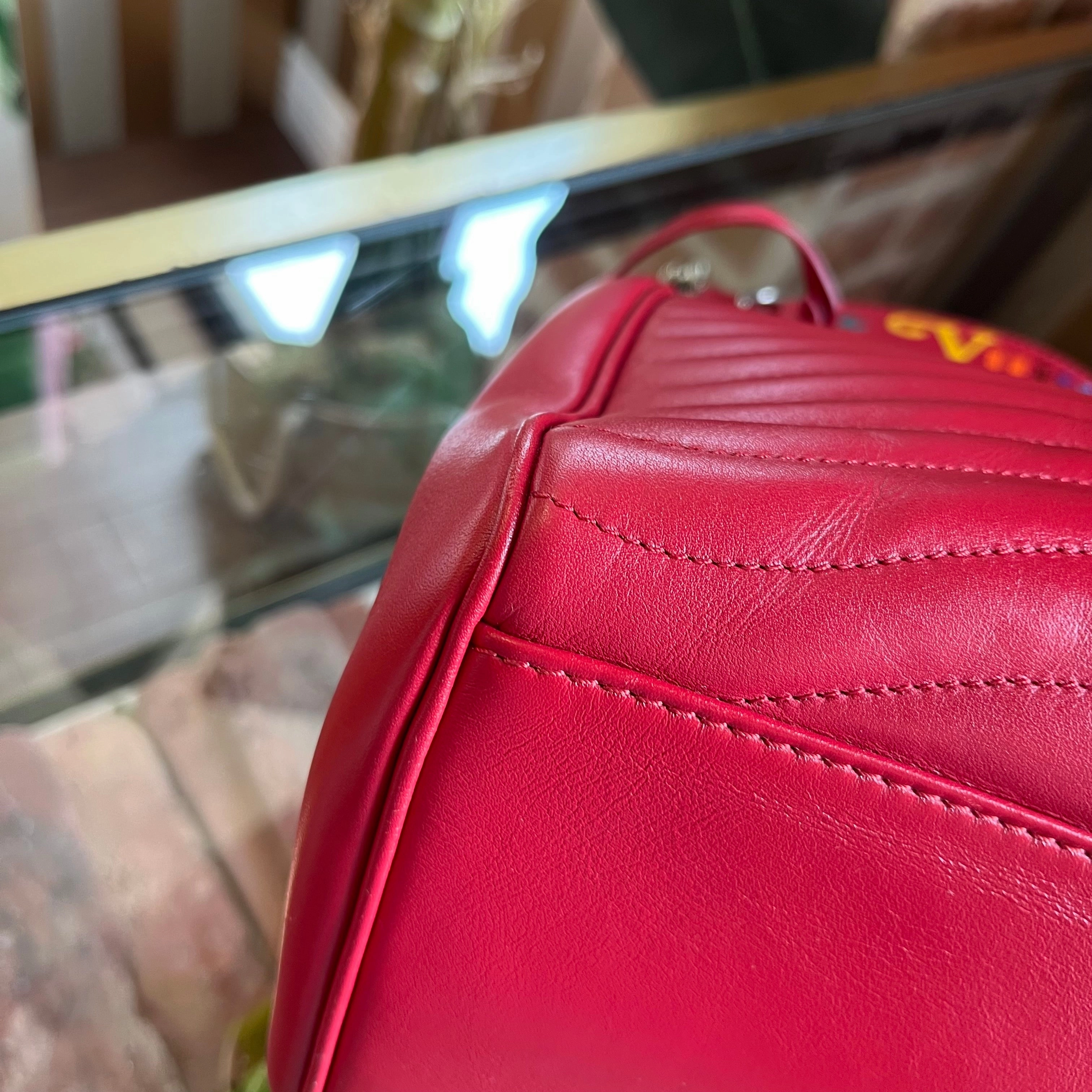 LOUIS VUITTON New Wave Red Leather Chain Tote Bag