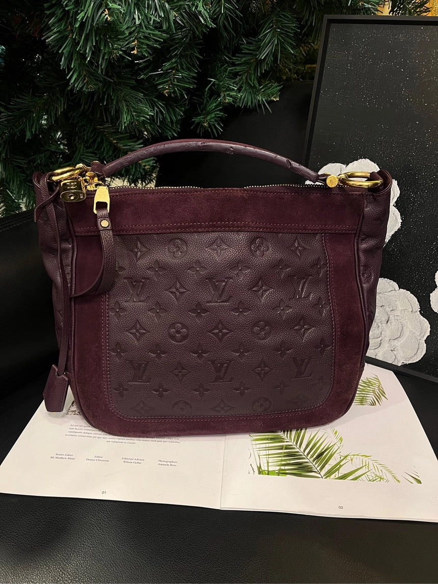 Louis Vuitton Suede Patchwork Shoulder Bag Burgundy