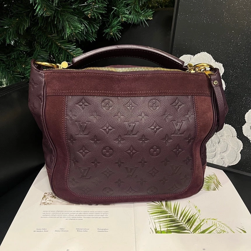 Louis Vuitton Suede Patchwork Shoulder Bag Burgundy