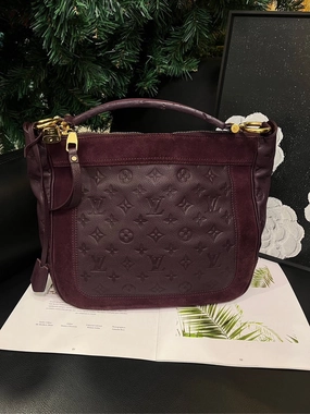 Louis Vuitton Suede Patchwork Shoulder Bag Burgundy