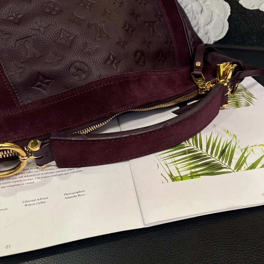 Louis Vuitton Suede Patchwork Shoulder Bag Burgundy