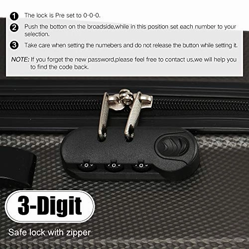 Luggage 3 Piece set ABS Hardshell with Spinner Durable and Lightweight 3 PC Suitcase sets 20 24 28 inch, Free Backpack Inside (Dark Grey)