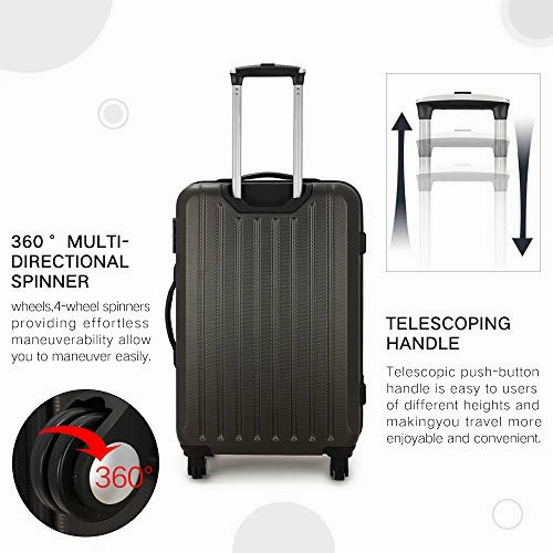 Luggage 3 Piece set ABS Hardshell with Spinner Durable and Lightweight 3 PC Suitcase sets 20 24 28 inch, Free Backpack Inside (Dark Grey)