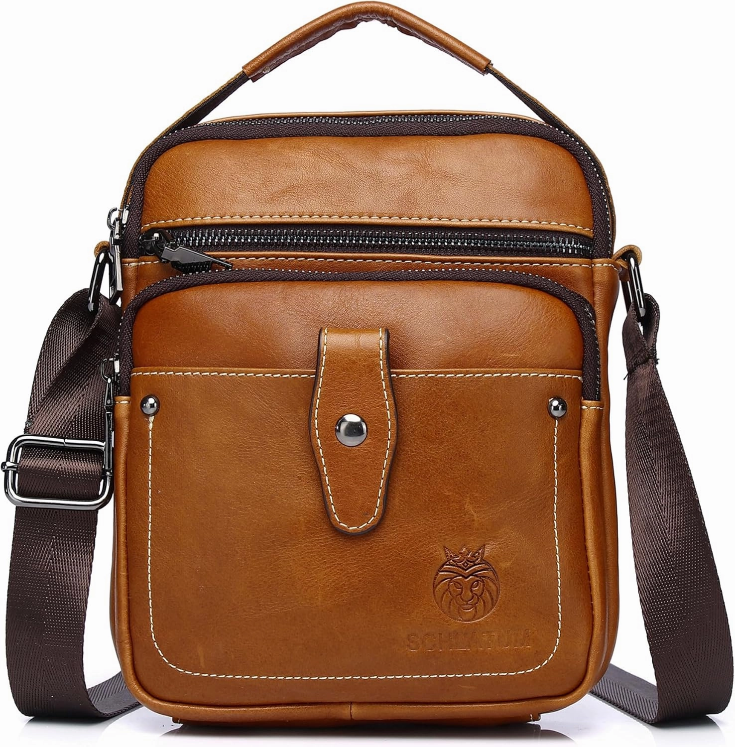 LUKZIJAES Genuine Leather Messenger Bag for Men Lightweight Vintage Crossbody Small Shoulder Bags Casual Mens Handbag