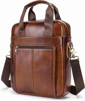 LUKZIJAES Genuine Leather Shoulder Messenger Bag for Men Adjustable Shoulders Sling Crossbody Bags