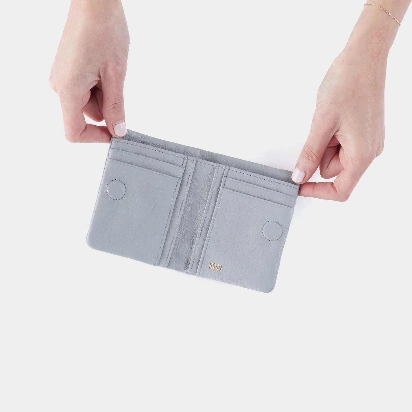 Lumen Mini Wallet In Pebbled Leather - Blue Pearl
